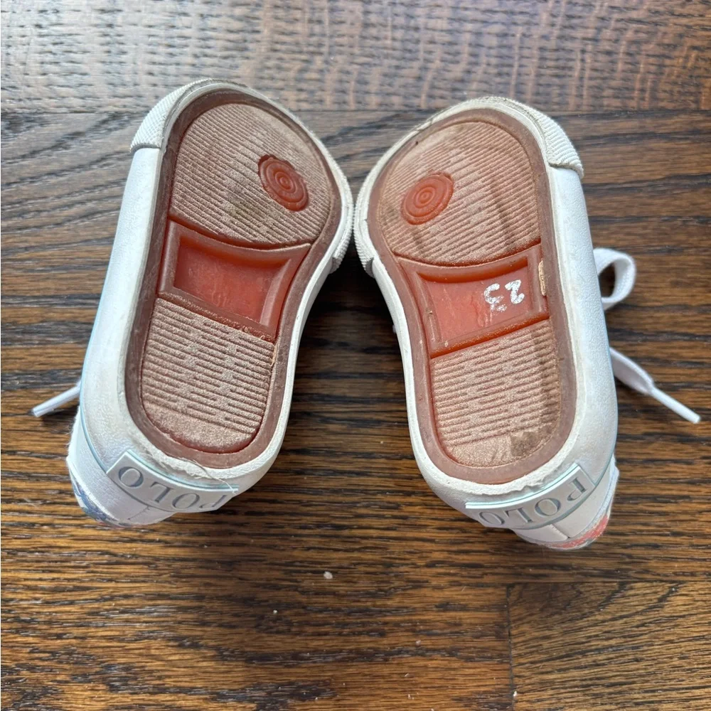 Polo by Ralph Lauren White Lace Sneakers with Flower Detail. Size 5.
